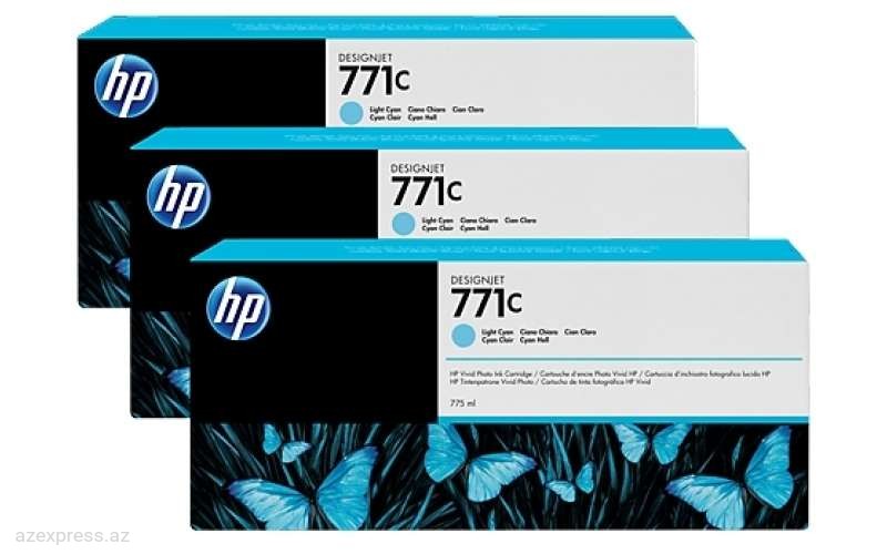 Картридж HP 771C 3-pack 775-ml Cyan DesignJet Ink Cartridges (B6Y36A)  Bakıda