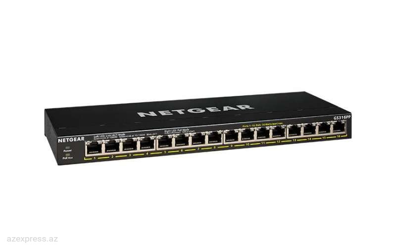 Коммутатор NETGEAR  GS316PP 16xGE PoE+ (183W), FlexPoE, unmanaged (GS316PP-100EUS)  Bakıda