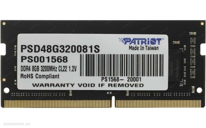 Оперативная память Patriot SL DDR4 8GB 3200MHz SODIMM  (PSD48G320081S/8)  Bakıda