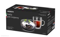 Набор для завтрака Ardesto double wall borosilicate glass mug 270 ml and bowl 500 ml wood (AR2650BG) 