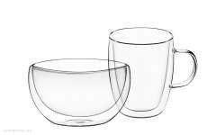 Набор для завтрака Ardesto double wall borosilicate glass mug 270 ml and bowl 500 ml wood (AR2650BG) 
